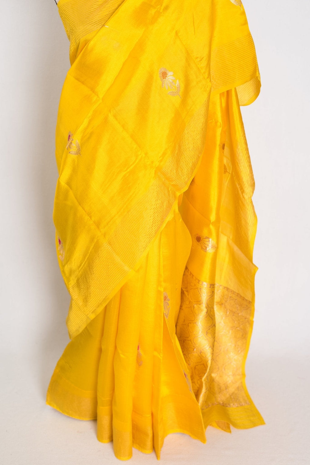 Saira: Bright Yellow Lightweight Banarasi Katan Silk Saree | Silk Mark Certified
