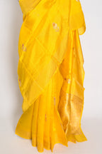 Saira: Bright Yellow Lightweight Banarasi Katan Silk Saree | Silk Mark Certified