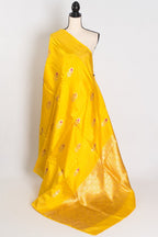 Saira: Bright Yellow Lightweight Banarasi Katan Silk Saree | Silk Mark Certified