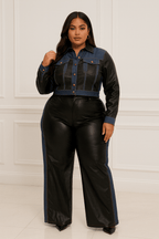 Samara Plus Size Denim Contrast Jacket And Pant Set