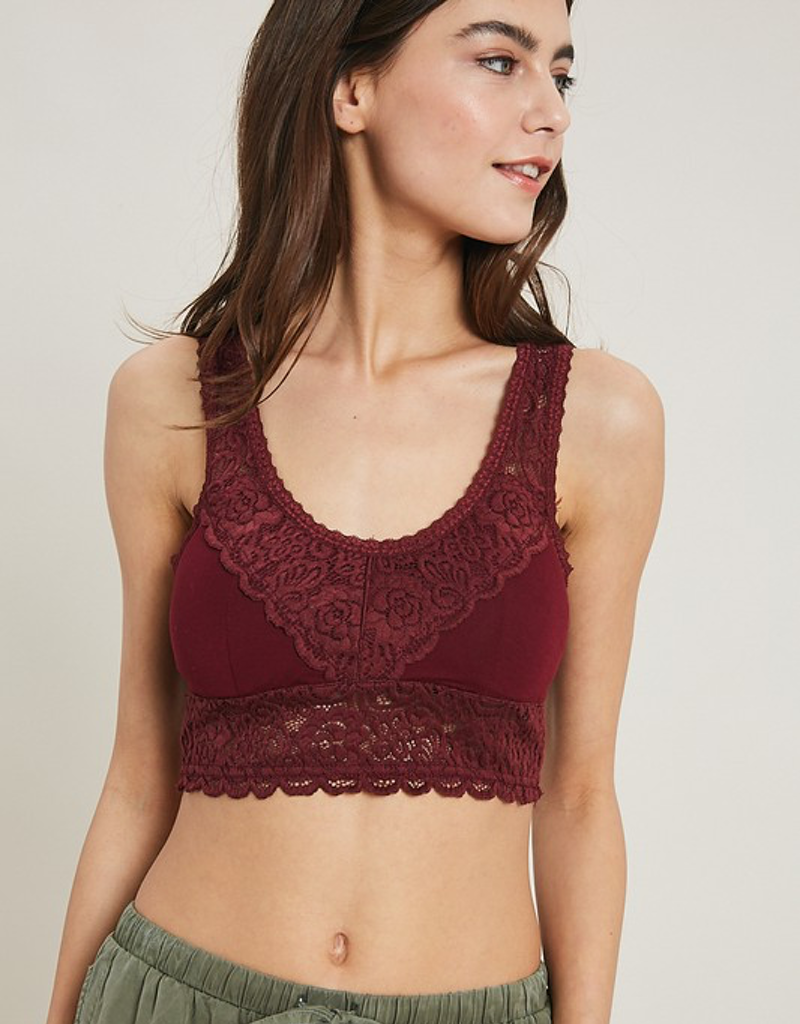 Scalloped Edge Padded Bralette - Burgundy