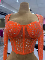 Seline Corset Mesh Long Sleeve Rhinestone Top