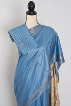 Shobha: Contemporary Blue StapleTussar Silk Saree | Hand-Painted Madhubani Pallu