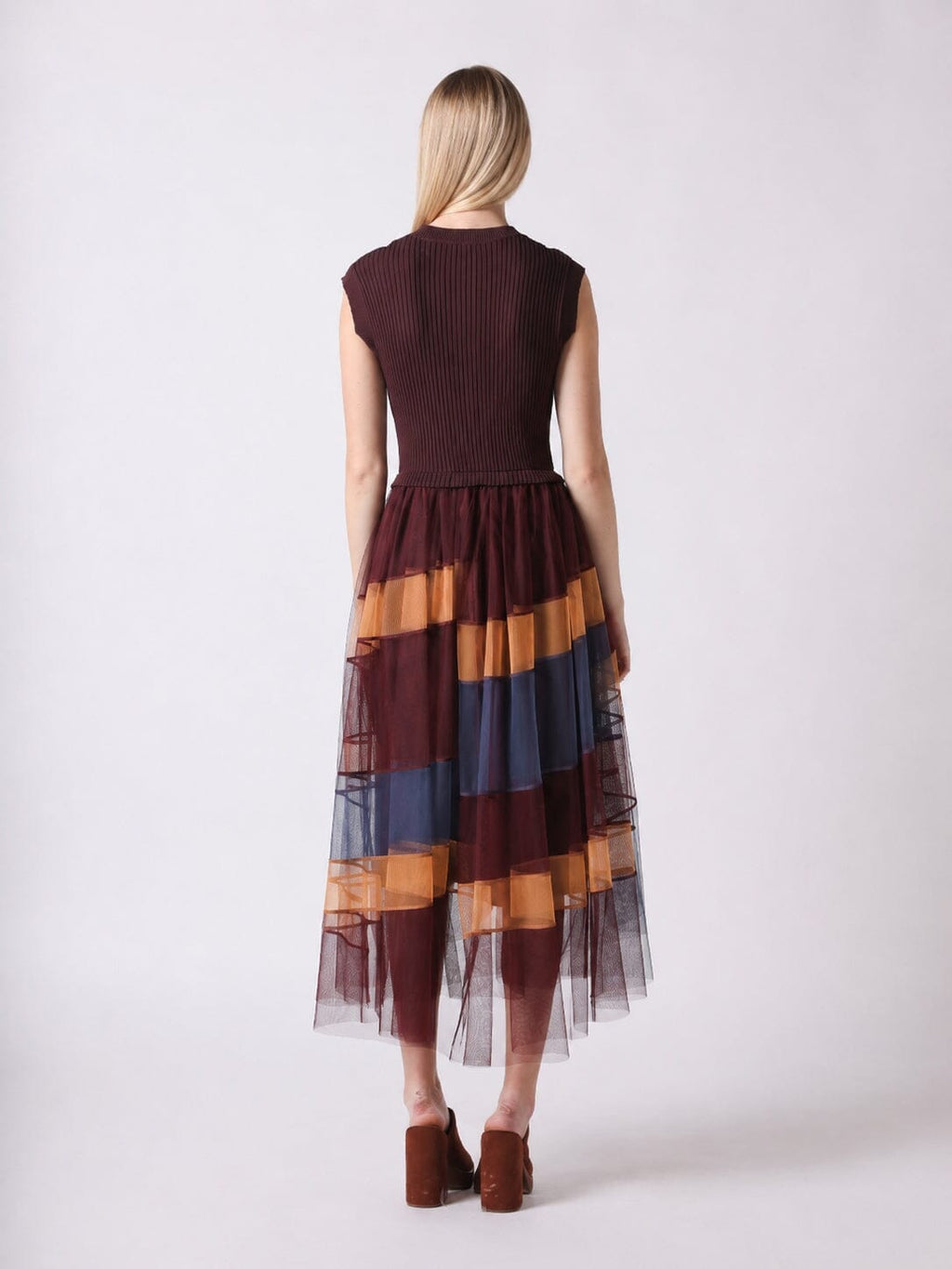 Gracia Fashion Women's Sleevless A-Line Long Dress w/ Pleated Tulle Skirt