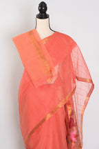 Soma: Orange & Gold Muslin Cotton Jamdani Saree | Sequin Weaving