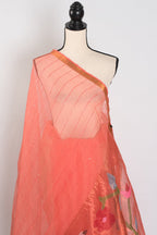 Soma: Orange & Gold Muslin Cotton Jamdani Saree | Sequin Weaving