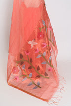 Soma: Orange & Gold Muslin Cotton Jamdani Saree | Sequin Weaving