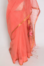 Soma: Orange & Gold Muslin Cotton Jamdani Saree | Sequin Weaving