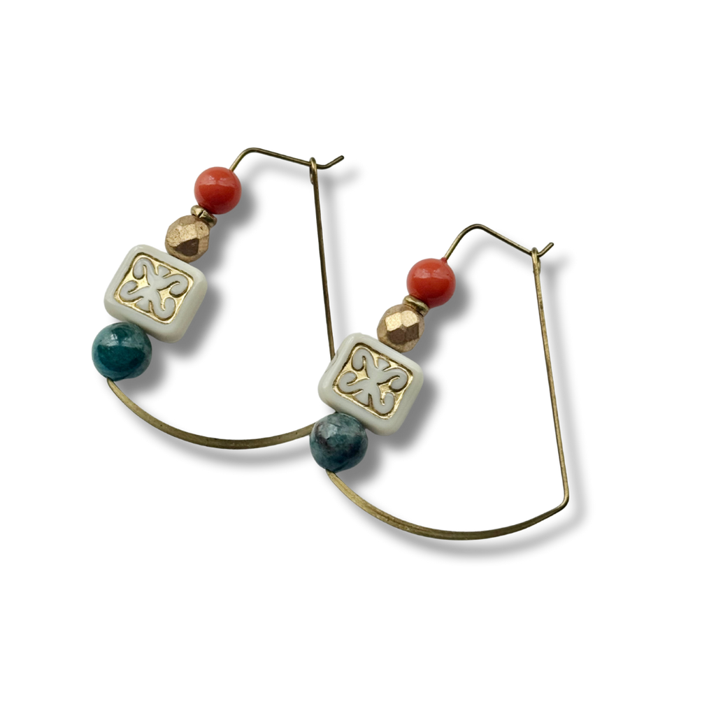 Gold Brass + Stone Lightweight Statement Earrings