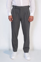 Anthracite Double-Pleated High-Waisted Slim Fit Trousers with Side Buckles – Wessi