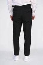 Black Double-Pleated High-Waisted Slim Fit Trousers with Side Buckles – Wessi