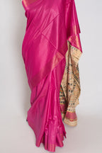 Tithi: Rani Pink Staple Tussar Saree | Hand-Painted Madhubani Pallu