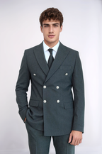 Modern Fit Double-Breasted Dark Grey Men’s Suit with Silver-Tone Metal Buttons – Wessi