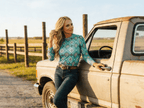 Turquoise Aztec Printed Long Sleeve Mesh Tops
