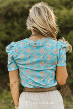 Turquoise Boots Printed Puff Short Sleeve Top