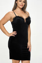 Velours Mini Feather Trim Lush Plus Size Mini Dress