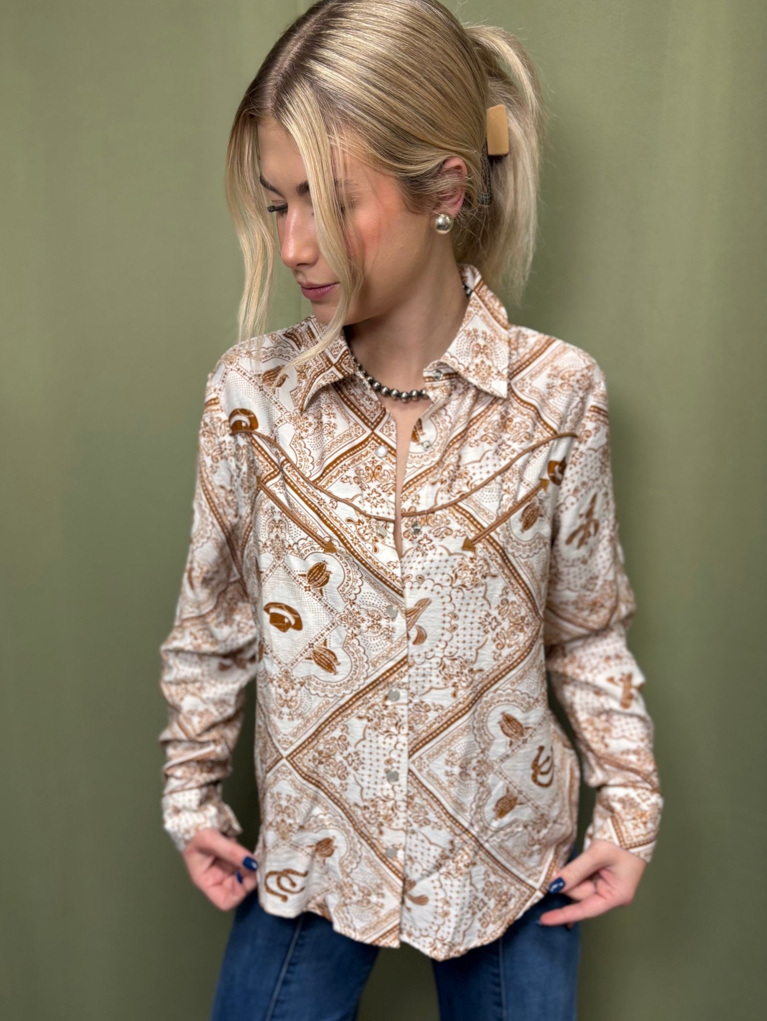Western Bandana Button-Up Shirt