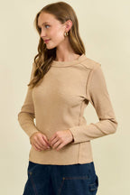 Western Yoke Ribbed Long sleeved Tee - Cinnamon or Acorn