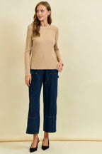 Western Yoke Ribbed Long sleeved Tee - Cinnamon or Acorn