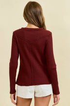 Western Yoke Ribbed Long sleeved Tee - Cinnamon or Acorn