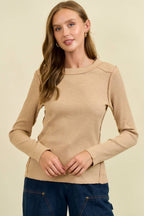 Western Yoke Ribbed Long sleeved Tee - Cinnamon or Acorn