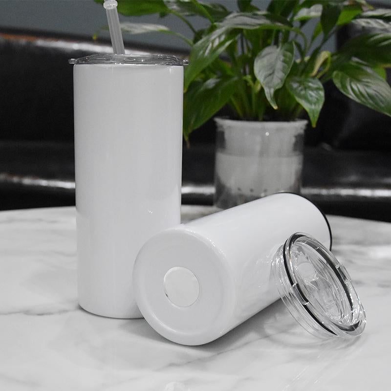 15oz Blank Sublimation Can Cooler With 2 screw on Lids Straight White Tumbler Stainless Double Insulated