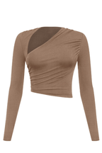 Women’s Long Sleeve Asymmetrical Ruched Crop Top – Bodycon Mini, Made in USA